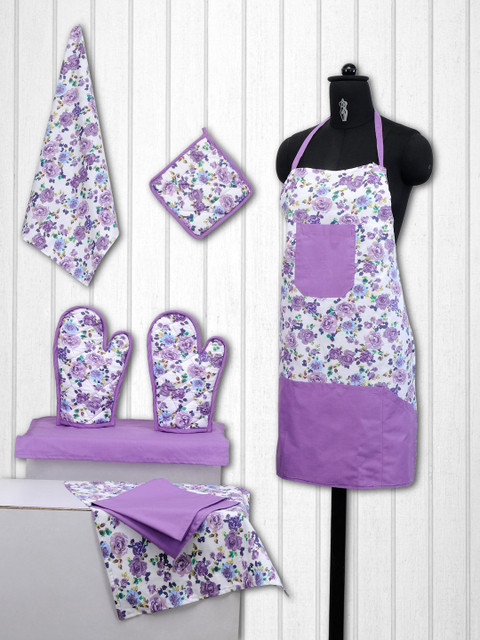 

SWAYAM Unisex Purple & White Printed Cotton Kitchen Linen Set