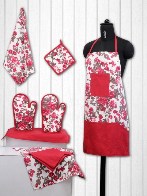 

SWAYAM Unisex Red & Off-White Kitchen Linen Set