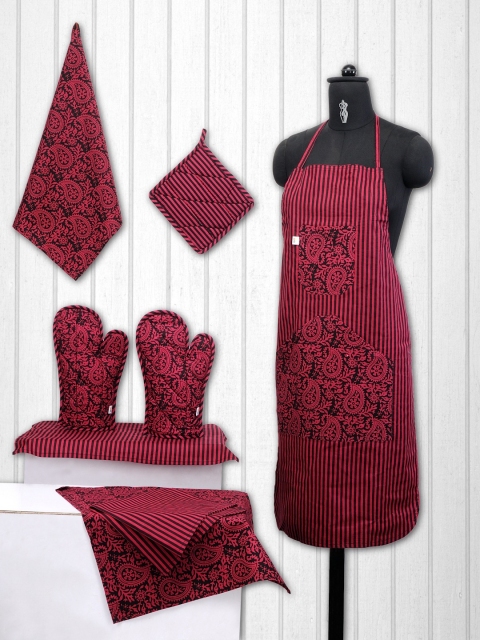 

SWAYAM Unisex Set of 8 Pink Cotton Printed Kitchen Linen Set