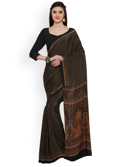 

Ligalz Black Printed Poly Crepe Saree