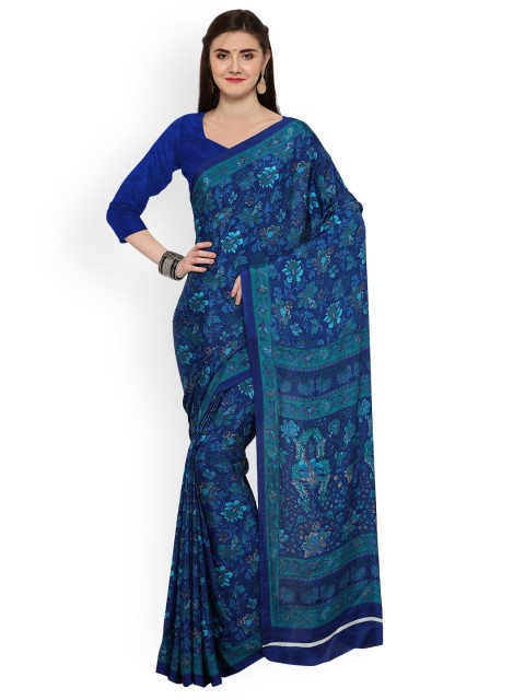 

Ligalz Blue Printed Poly Crepe Saree