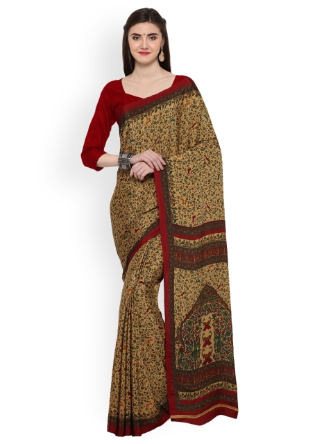 

Ligalz Beige Printed Poly Crepe Saree