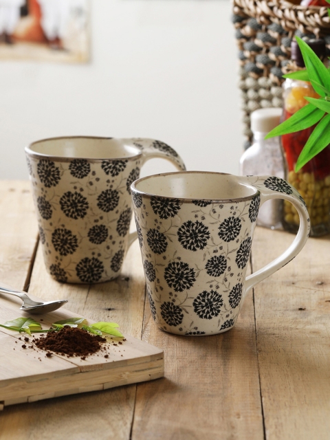 

MIAH Decor Off-White Set of 2 Printed Ceramic Coffee Mugs