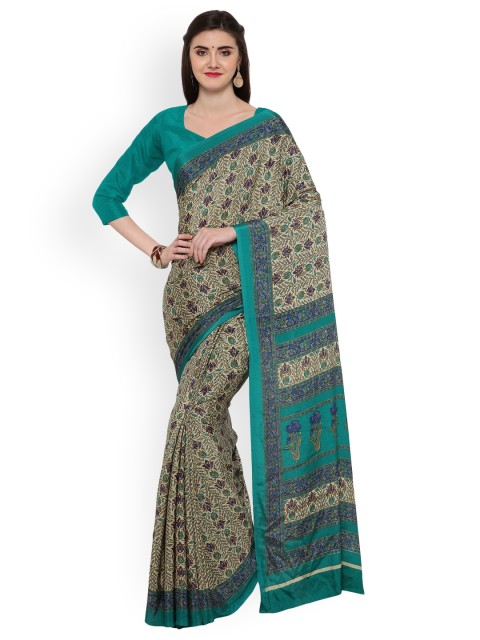 

Ligalz Beige Printed Poly Crepe Saree