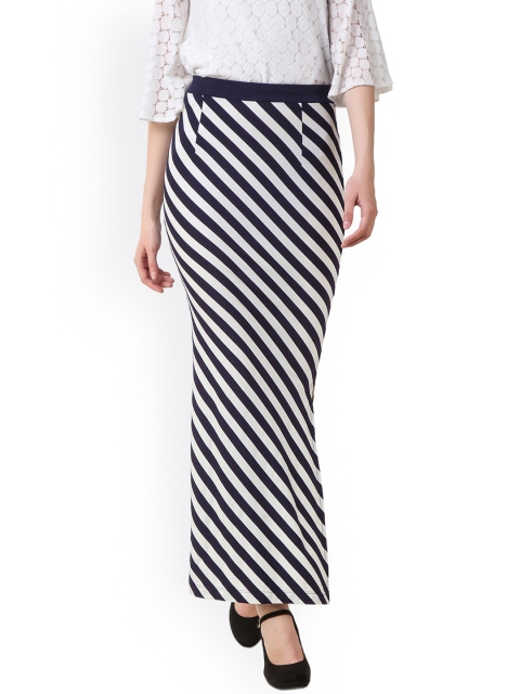 

Texco Navy Blue & White Striped Side Slit Maxi Skirt