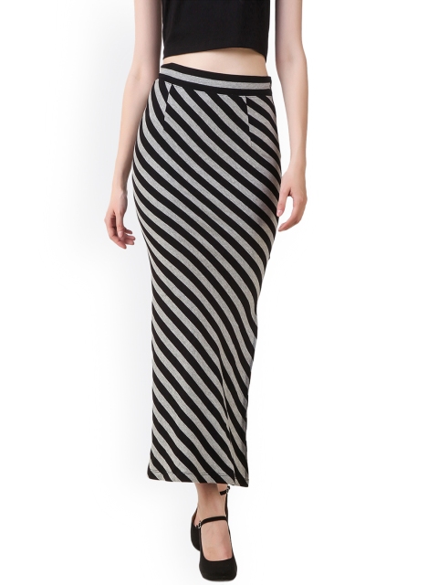 

Texco Grey & Black Striped Side Slit Maxi Skirt