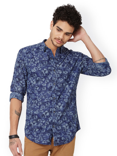 

Breakbounce Men Blue Slim Fit Printed Casual Shirt
