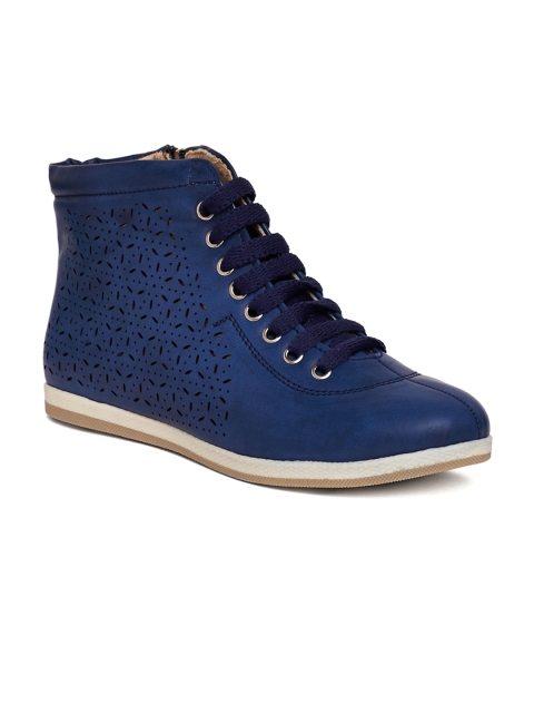 

Marc Loire Women Blue Perforations Synthetic Mid-Top Flat Boots