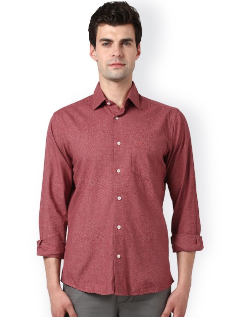 

ColorPlus Men Rust Red Smart Slim Fit Self-Design Casual Shirt