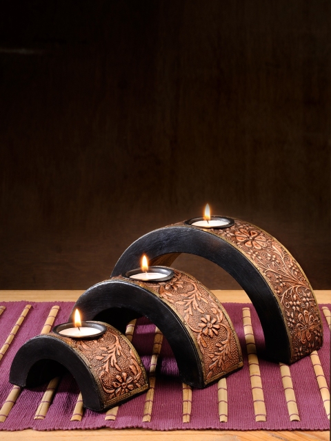 

RANGRAGE Set of 3 Copper-Toned & Black Handcrafted Candle Holders