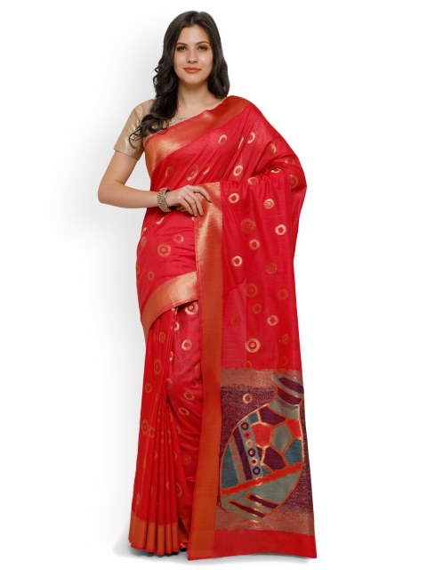 

Inddus Red Cotton Blend Woven Design Banarasi Saree