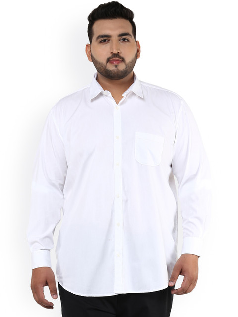 

John Pride Plus Size Men White Slim Fit Solid Casual Shirt
