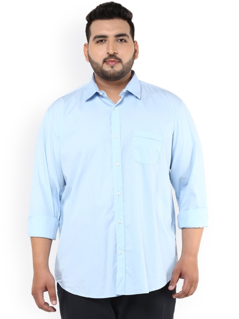 

John Pride Plus Size Men Turquoise Blue Slim Fit Solid Casual Shirt