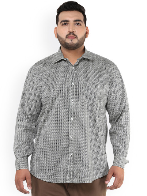 

John Pride Plus Size Men Beige Blue Slim Fit Printed Casual Shirt