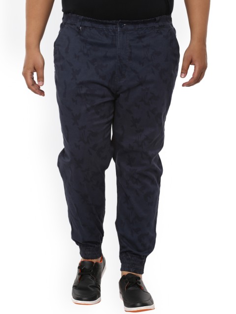 

John Pride Plus Size Men Navy Blue Smart Slim Fit Printed Joggers