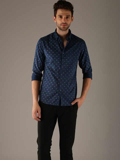 

Flying Machine Men Navy Slim Fit Printed Casual Shirt, Navy blue