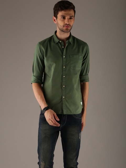 

Flying Machine Men Olive Green Regular Fit Solid Casual Shirt