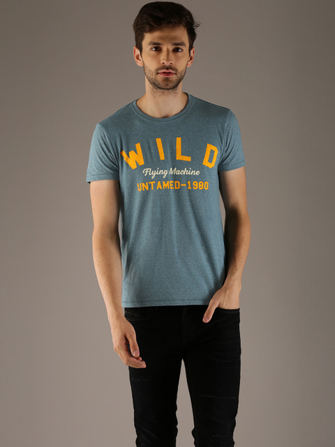 

Flying Machine Men Blue Printed Round Neck T-shirt