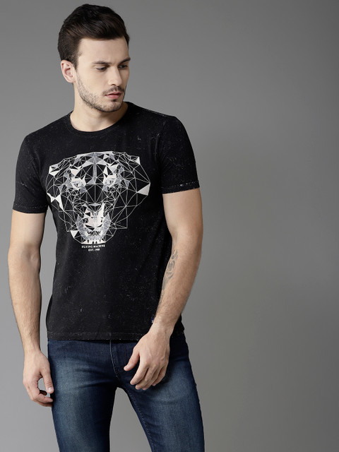 

Flying Machine Men Black Printed Round Neck T-shirt