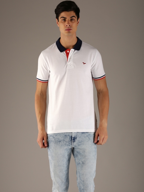 

Flying Machine Men White Solid Polo Collar T-shirt