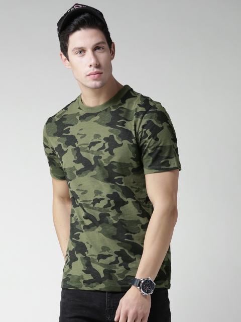 

Aeropostale Men Olive Green Printed Round Neck T-shirt