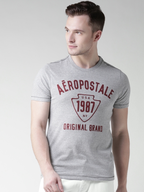 

Aeropostale Men Grey Melange Self-Design Round Neck T-shirt