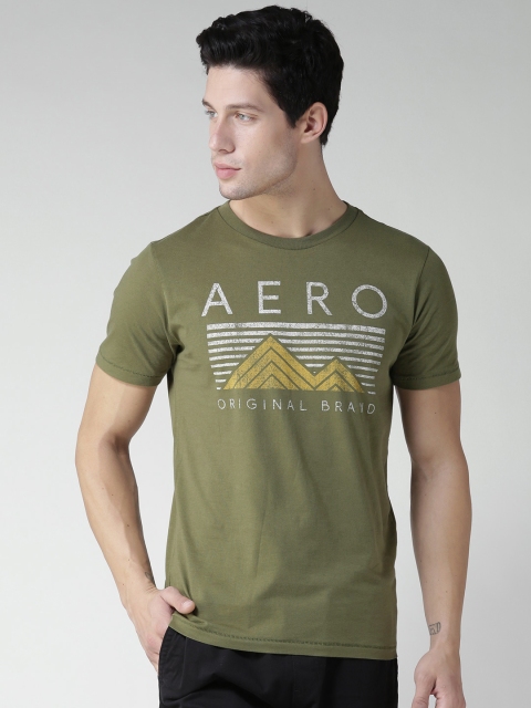 

Aeropostale Men Olive Green Printed Round Neck T-shirt