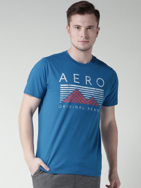 

Aeropostale Men Blue Printed Round Neck Pure Cotton T-shirt