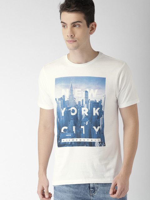 

Aeropostale Men White Printed Round Neck Pure Cotton T-shirt