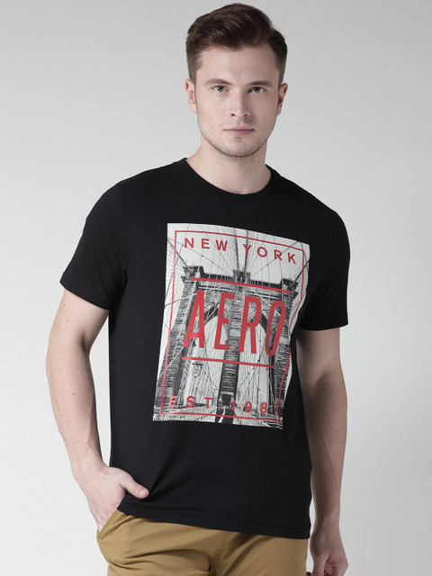 

Aeropostale Men Black Printed Round Neck T-shirt