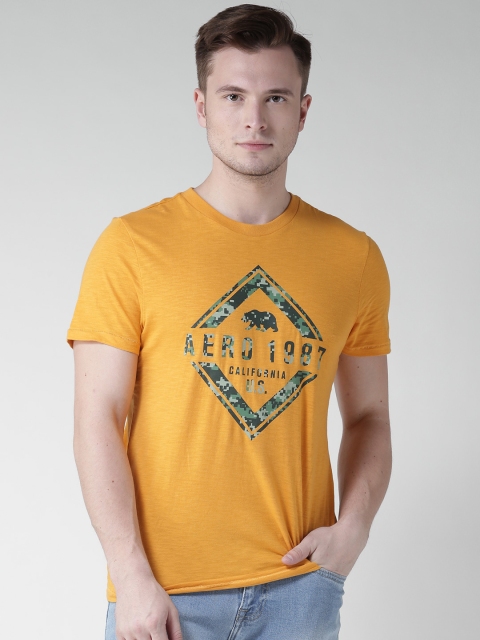 

Aeropostale Men Mustard Yellow Printed Round Neck T-shirt