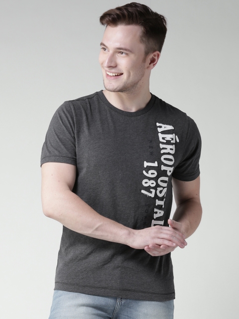

Aeropostale Men Charcoal Grey Applique Detail Round Neck T-shirt