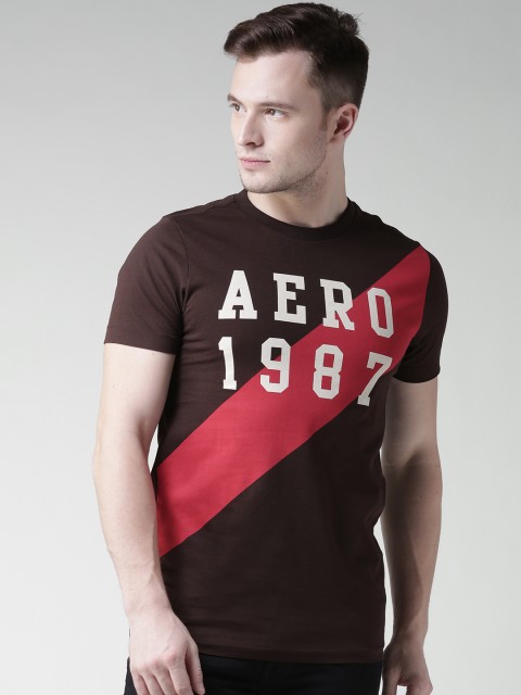 

Aeropostale Men Coffee Brown Printed Round Neck T-shirt