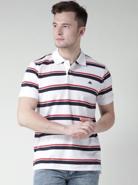 

Aeropostale Men White & Navy Striped Polo Collar T-shirt