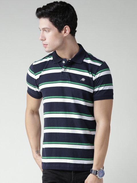 

Aeropostale Men Navy & White Striped Polo Collar T-shirt, Navy blue