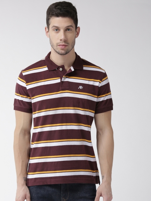 

Aeropostale Men Burgundy Striped Polo Collar T-shirt