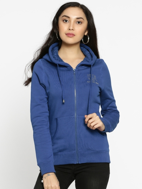 

U.S. Polo Assn. Women Women Blue Solid Hooded Sweatshirt