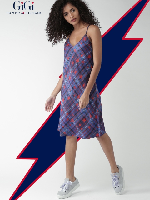 

Tommy Hilfiger by GIGI HADID Women Blue Checked A-Line Dress