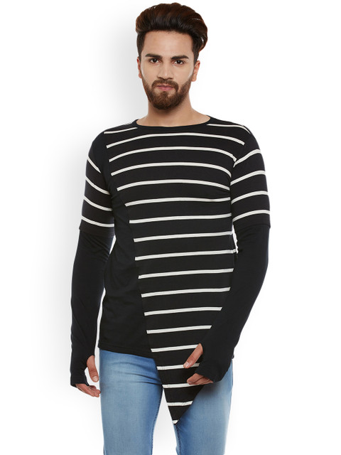 

Hypernation Men Black Striped Round Neck T-shirt