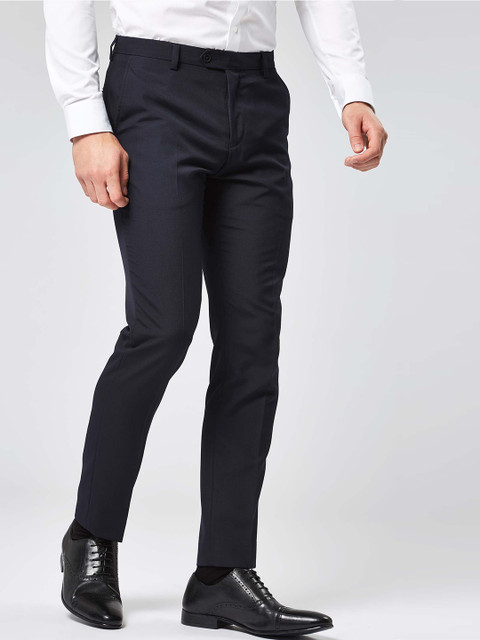 

next Men Navy Blue Slim Fit Solid Formal Trousers