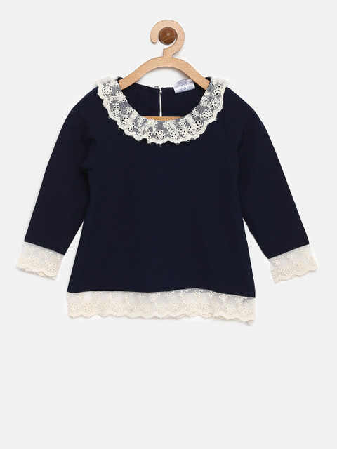 

612 league Girls Navy Blue Solid A-Line Top
