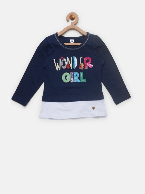 

612 league Girls Navy Blue Printed Top
