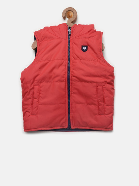 

612 league Boys Red & Navy Solid Reversible Hooded Padded Jacket