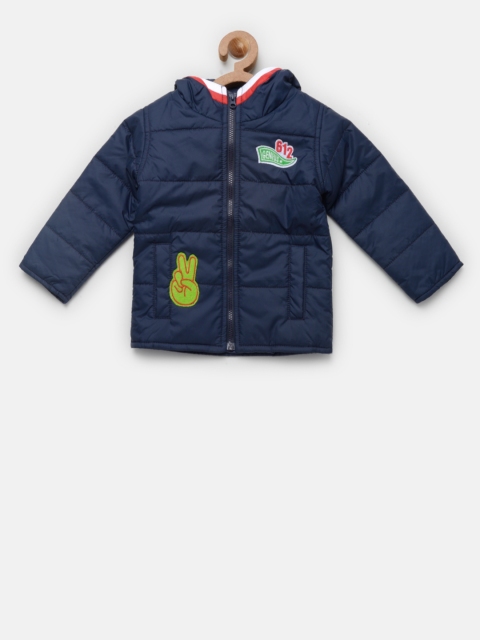 

612 league Boys Navy Blue Solid Hooded Padded Jacket