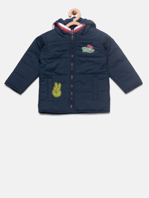 

612 league Boys Navy Solid Hooded Padded Jacket, Navy blue