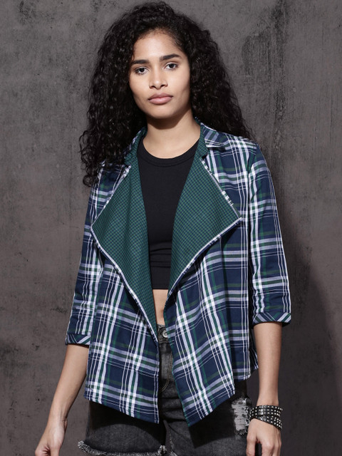 

Roadster Navy Blue & Green Checked Lapel Shrug