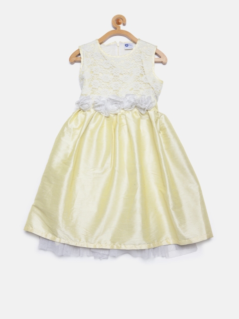 

612 league Girls Yellow & White Lace Fit and Flare Dress