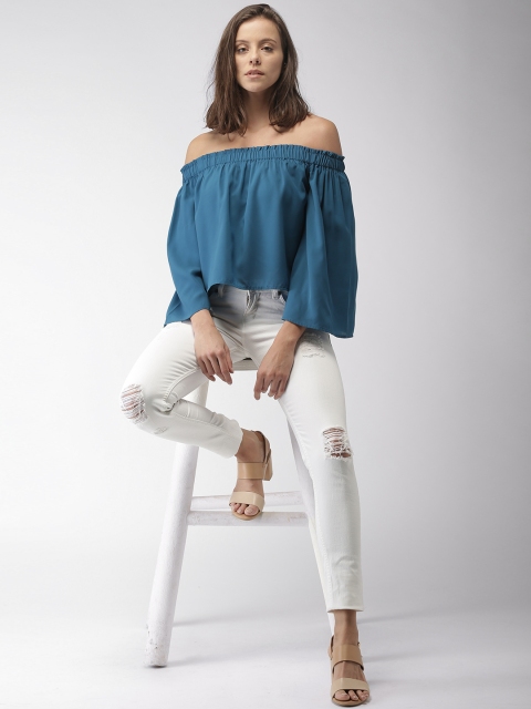 

Mast & Harbour Women Teal Solid Bardot Top