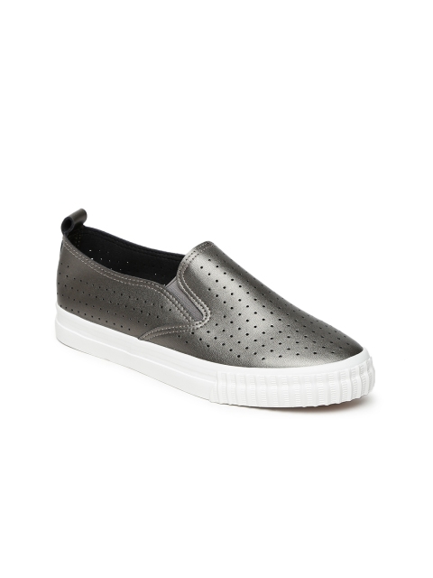 

Ginger by Lifestyle Women Gunmetal-Toned Perforated Slip-On Sneakers, Metallic