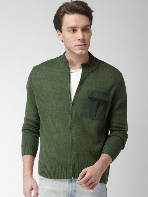 

Mast & Harbour Men Olive Green Self Design Cardigan